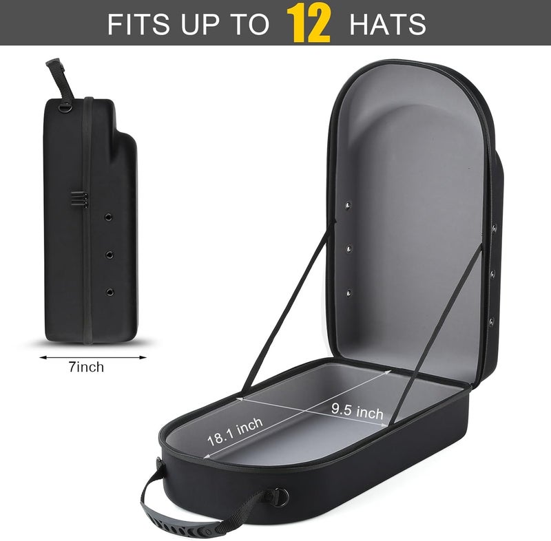 GERMUN Hard baseball hat case, Hat Carrier Travel Case with Adjustable Shoulder Strap, Hat cap case for 12 Baseball Caps - Perfect for Traveling & At-Home Storage (Black with Grey) - Image 3